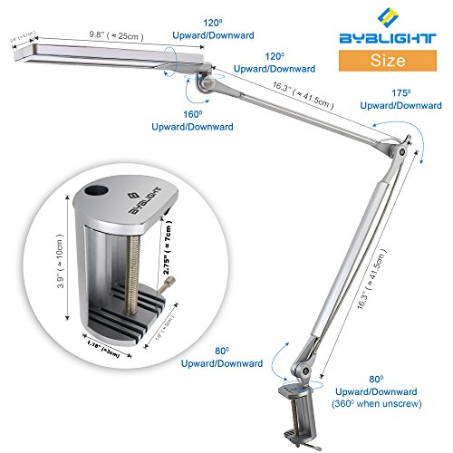 BYBLIGHT Metall LED Schreibtischlampe mit Klemmfuß, 144 integrierte LED Schreibtischleuchte, aus solider Flugzeug… – Bild 6