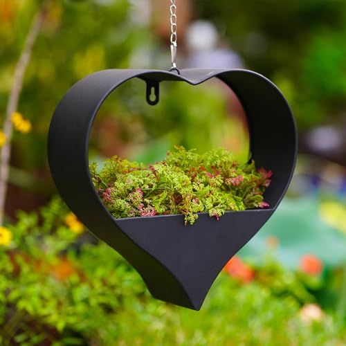 Yeomoo Metall Herzform Blumentopf Hängend Gartendeko für Draußen - Schwarz Pflanzkübel Deko für Garten Balkon Draussen Pflanzentopf Deko Wohnzimmer Hängetopf Geschenke für Frauen Mama Pflanztopf