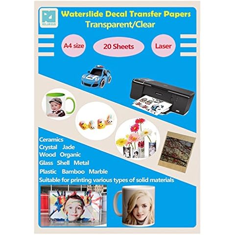 20 Stück A4 Größe Laser Wasserrutsche-Aufkleber Papier Blätter transparent klar DIY für Laserdrucker Cover