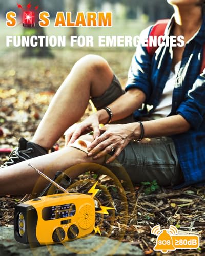 Image of Hand Crank Radio with AM /FM /NOAA Weather Bands,for Emergencies, Camping | 3 LED Flashlights,SOS Function,Solar Powered,Hand Cranked, 2000mAh /7400mWh Charger,for Power Outage - Orange