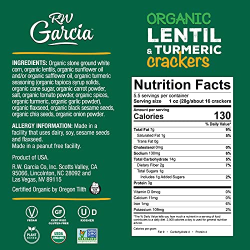 RW Garcia Organic Lentil & Turmeric Crackers, Gluten Free, 5.5oz Boxes, 6 Pack - image 3
