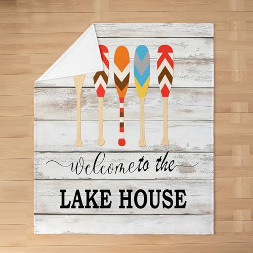Castle Fairy Lake House Throw Blanket Boys Girls,Lodge Cabin Wood Barn Rustic Style Fuzzy Blanket All Seasons Bed Blanket,White Wood Panels Boating Lover Plush Blanket Warm,Twin (60 x 80 Inches)