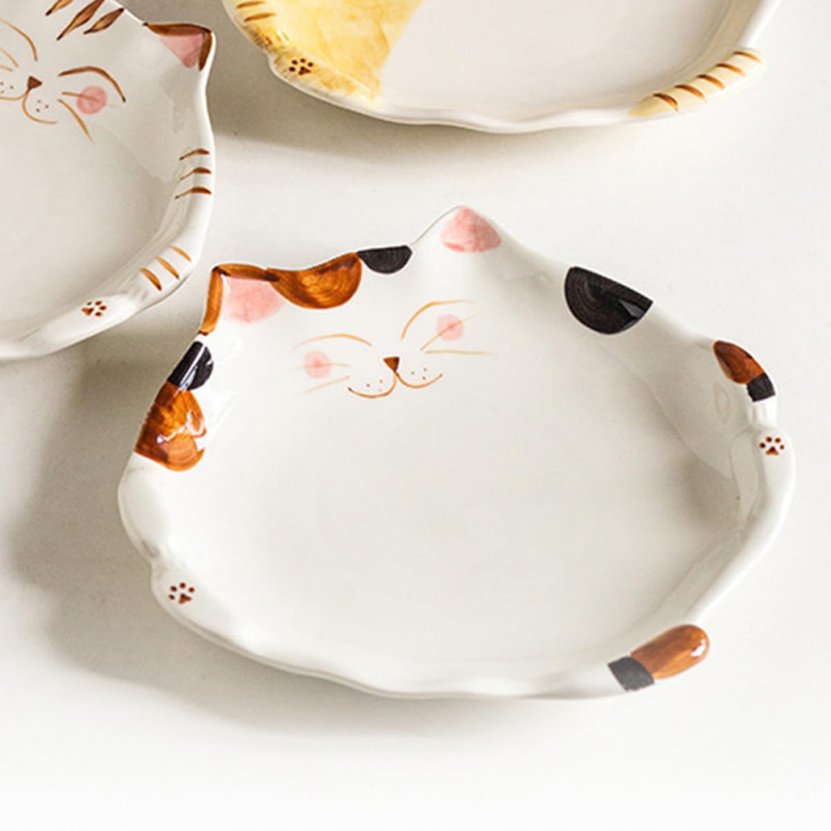 Healeved Piatti in Ceramica a Forma di Gatto Bianco Robusti e Sicuri per Antipasti e Dessert, per Famiglia e Feste Design Semplice e Delicato