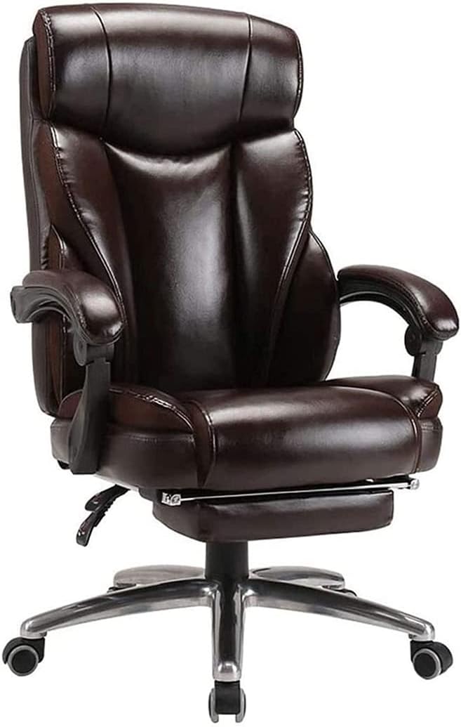 Home Office Chairs Desk Chair Ergonomic Video Game Chairs Reclining Boss Chair Computer Gaming Chair with Footstool Leather (Color : Black) (Brown)
