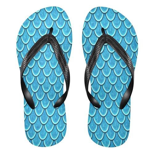 CEBUGI Unisex Flip Flop -Flat Sandal -NonSlip Couple Slippers -Natural Rubber Foam Soles Ultimate Comfort and Durability for Indoor Outdoor|Blue Shimmering Scales