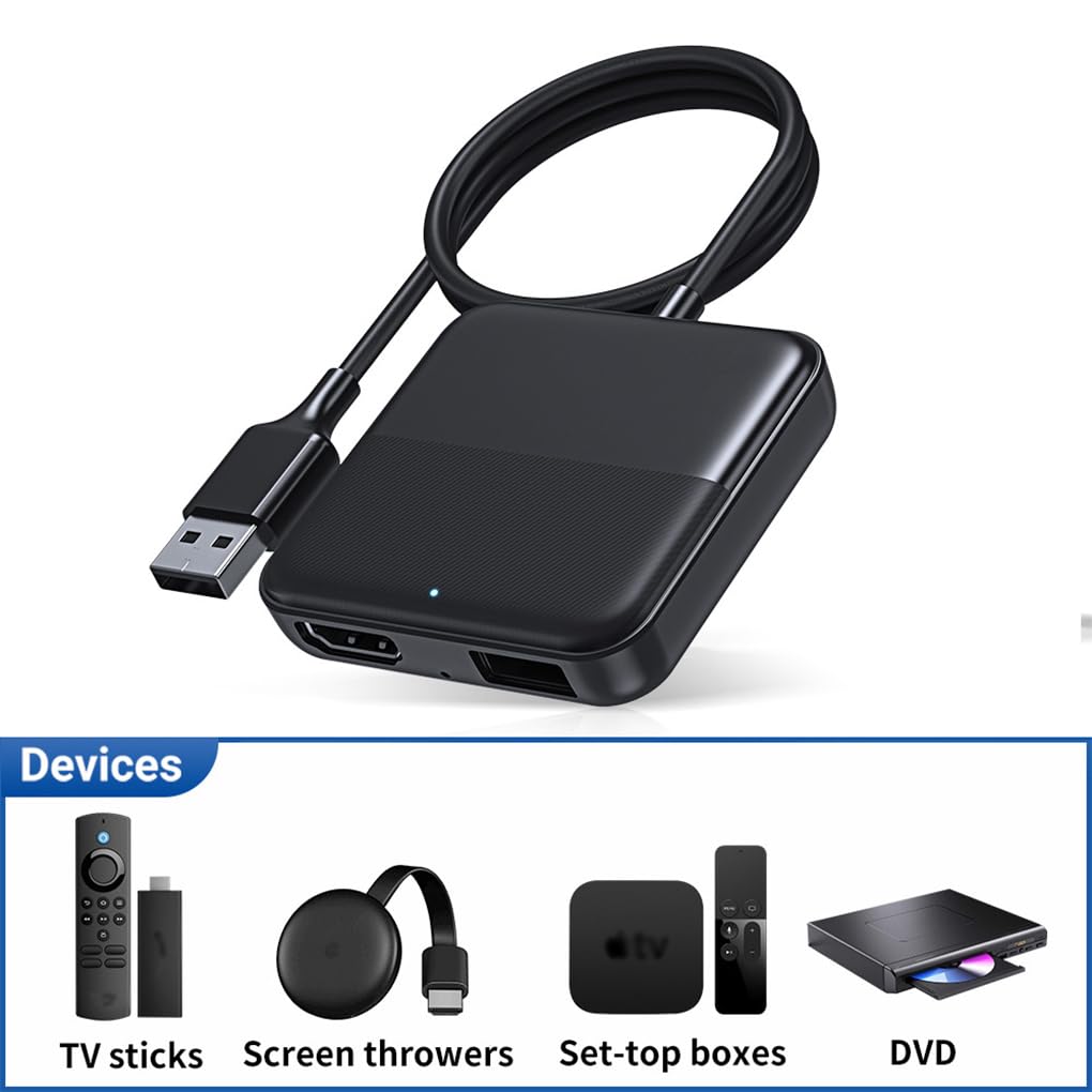 Adaptador Multimedia HD-MI para Coches con conexión por Cable, Ideal para Dispositivos USB y decodificadores.
