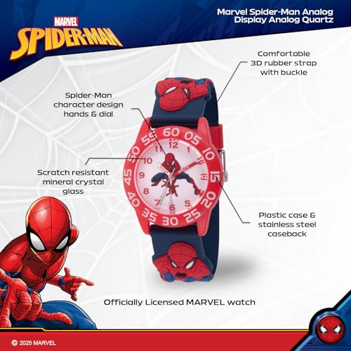 Marvel Spiderman Watch for Kids - Spiderman Watch Boys - Spider-Man Watches for Boys 4-6 - Toys - Kids - Marvel Toddler - Teen - Dark Blue Case - Multicolor 3D Strap2