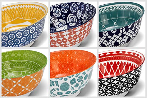 Annovero Cereal Bowls - Set Of 6 Dinnerware For Ice Cream, Fruit, Ramen, Cereal, Soup, Colorful Stoneware Dishes For Kitchen, Microwave And Oven Safe, 6.25 Inch Diameter #TOP5