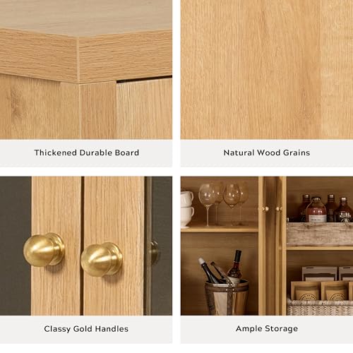 EYYTHUNG Storage Cabinet with 4 Doors, Arched Sideboard Buffet Cabinet with Adjustable Shelves, Accent Display Cabinet with Acrylic Door for Living Room, Entryway, Dining Room, Natural Oak - Image 4