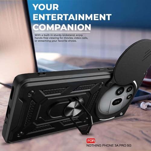 Image of AIBEX Back Cover for Nothing Phone 3(a) Pro 5G | D10 Tough Armor Case | Sliding Camera Shield | 360 Protection | Kickstand Ring Holder | Military-Grade Shockproof Bumper Case