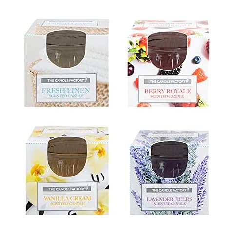 Immerse Creations (4-Pack) Assorted Scented Candle Set in Glass Ribbed Jar | Fresh Linen, Berry, Vanilla, Lavender, 3 Oz x 4 (RIBBED4) Cover