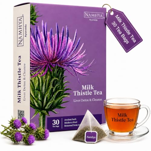 Image of Namhya Milk Thistle Tea | Herbal Tea for Liver Detox & Cleanse, Digestion & Bloating Support | Silymarin Rich Antioxidant Blend for Metabolism, Immunity Support & Liver Health | 30 Tea Bags