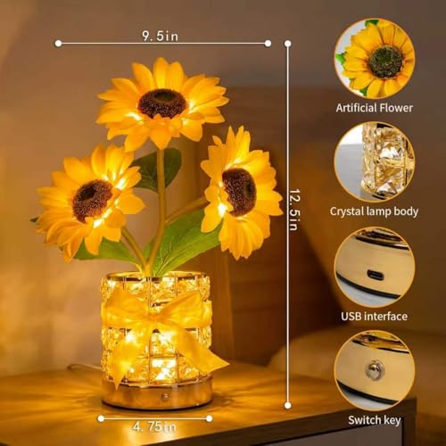YWYWLED Sunflower LED Lamp,USB Rechargeable Touch Night Light, 3 Color Stepless Dimmable,Small Battery Flower Decor for Bedroom, Restaurant, Bar – Birthday, Mother’s Day,Wedding Gifts for Women,Mom by YWYWLED - Image 5
