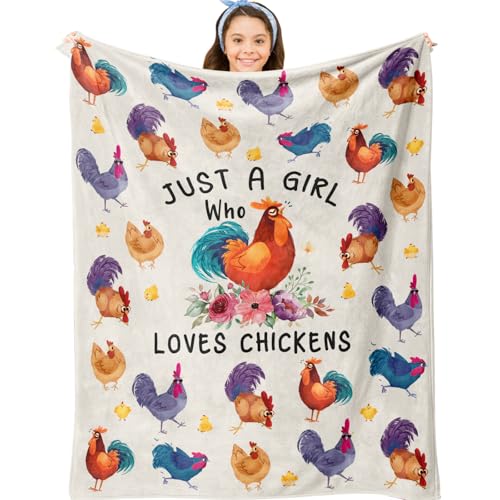Jepufo Chicken Gifts Blanket, Chicken Lovers Gifts for Women Girls, Funny Chick Birthday Present, Just a Girl Who Loves Chickens, Best Present Ideas for Chick Lover Blanket 40"X50"
