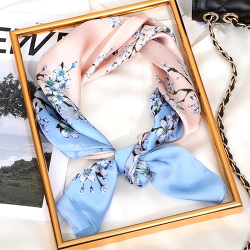 Women Silk Scarfs Small Square Scarf 27" x 27" - Print Peachblossom Scarf Lightweight Neckerchief Headscarf for Travel2