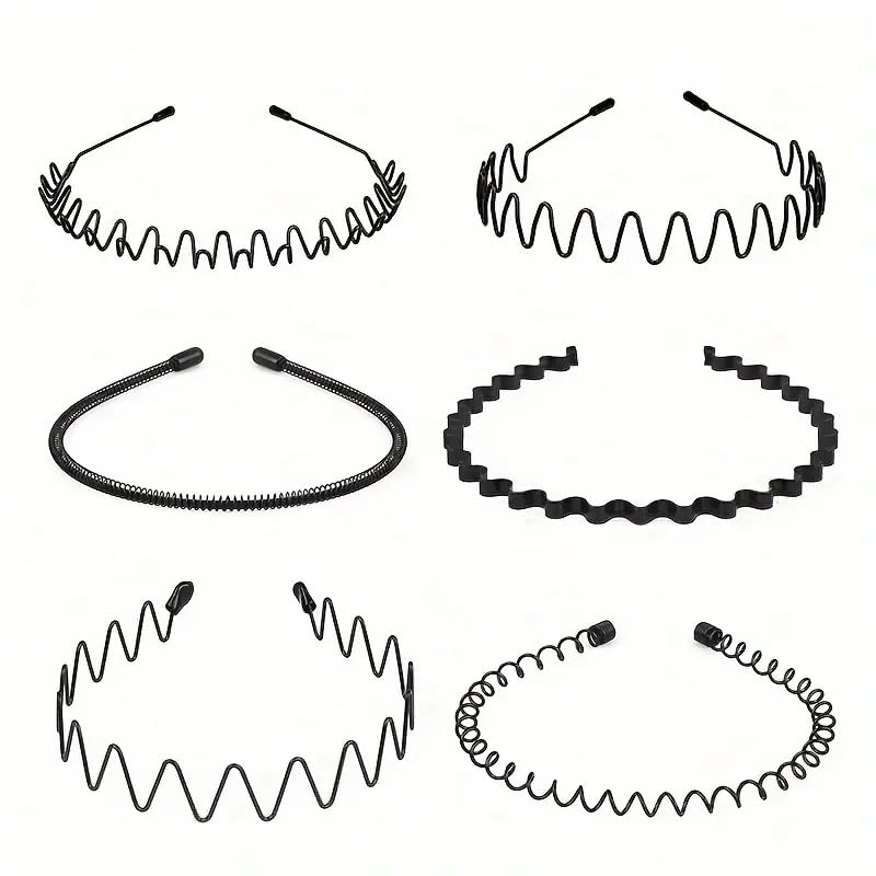 Set de 6 diademas de metal antideslizantes con ondas unisex para hombres y mujeres, elásticas y cómodas, perfectas para deportes, uso diario, peinados con estilo y accesorios de cabello