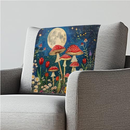 ZCFYGDX Red Mushroom Moon Print Universal Headrest Protector 26x16 Inch - Easy Install Polyester Couch Cover, Waterproof & Non-Slip, Includes Fixing Nails for Home/Office Recliners
