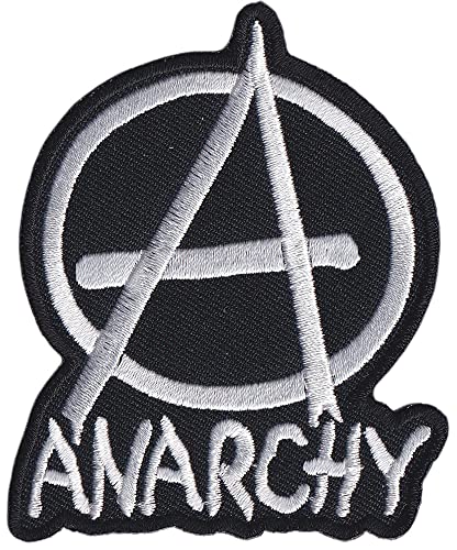 D017 - Ecusson Patch Brodé Thermocollant - 6,8 cm x 8,3 cm - Anarchy Blanc