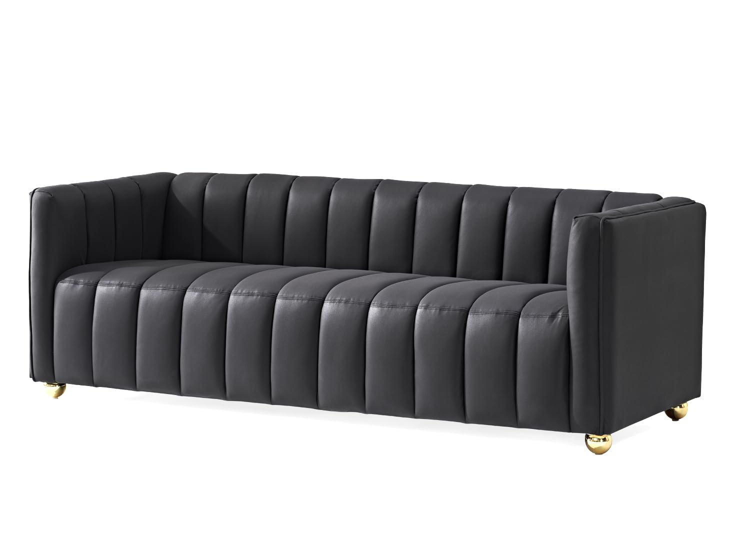 Container Furniture Glam Fabric Upholstered Solid Wood Frame 82.7" Art Deco Sofa for Living Room, Office, Sophisticated 3 Seater Couch, Black