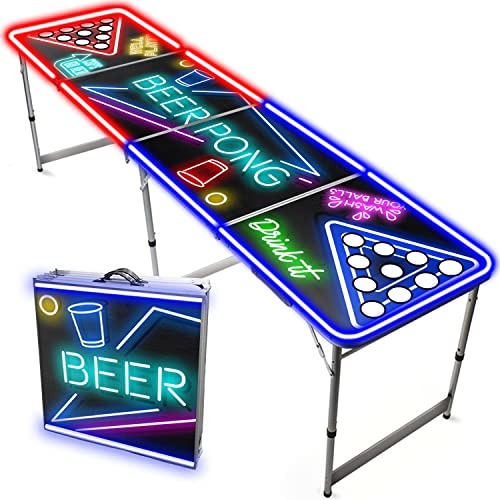 Beer Pong® - Table Beer Pong Lumineuse avec Trous pour maintenir les Cups - Pliable et Transportable avec Revêtement Etanche Anti-Rayures - Homologuée pour...