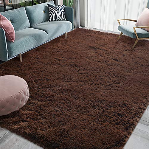 HOMORE Luxury Fluffy Area Rug Modern Shag Rugs for Bedroom Living Room, Super Soft and Comfy Carpet, Cute Carpets for Kids Nursery Girls Home, 3x5 Feet, Brown