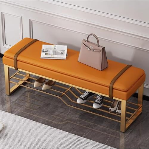 Repose-pieds tabouret rembourré avec rangement et banc à chaussures en métal