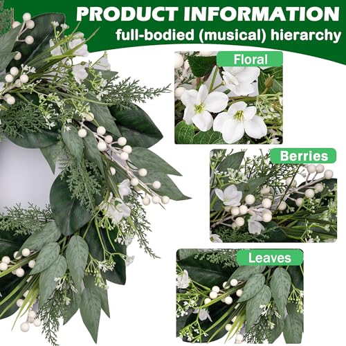 20-inch-Spring-Wreaths-for-Front-Door-with-White-Berries-Green-Wreath-with-White-Flower-for-Window-Wedding-Decor-Home-Porch-Farmhouse-Patio-Garden-Easter-Wreath-Decor-All-Seasons 20 inch Spring Wreaths for Front Door with White Berries Green Wreath with White Flower for Window Wedding Decor Home Porch Farmhouse Patio Garden Easter Wreath Decor All Seasons