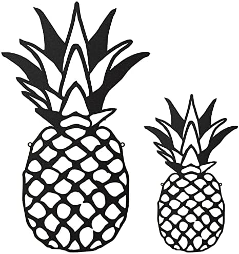Lounsweer 2 Pieces Metal Pineapple Wall Decor Tropical Pineapple Art Wall Minimalist Pineapple Metal Wall Sculpture Decorations for Kitchen Living Room Bathroom Bedroom (Black)