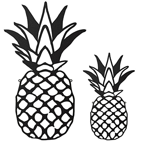 Lounsweer 2 Pieces Metal Pineapple Wall Decor Tropical Pineapple Art Wall Minimalist Pineapple Metal Wall Sculpture Decorations For Kitchen Living Room Bathroom Bedroom (Black) #TOP12