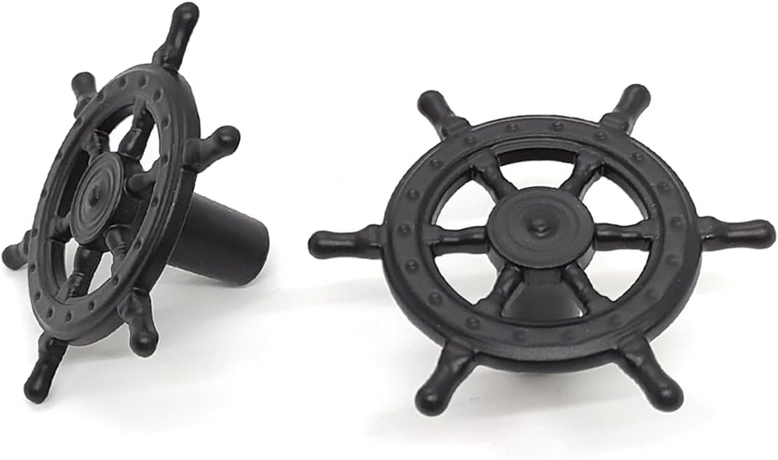 6 Pcs Ship Rudder Handles and Helm Cabinet Knobs - Ocean Theme Zinc Alloy Furniture Door Pull for Dresser (Black)
