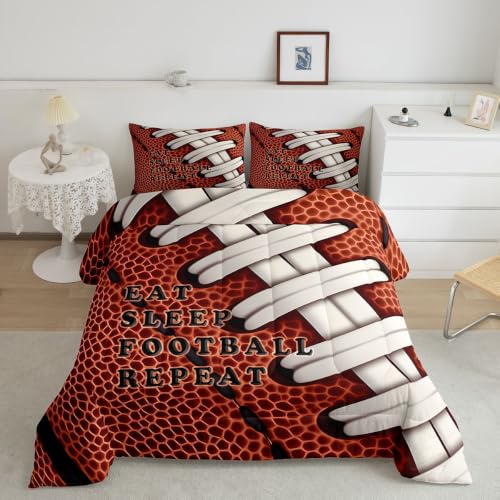 Image of Feelyou Football Comforter Set Queen Size Rugby Bedding Set for Kids Boys Girls Eat Sleep Sports Theme Duvet Quilt Bedroom Decor Microfiber 3 Pcs with 2 Pillow Cases