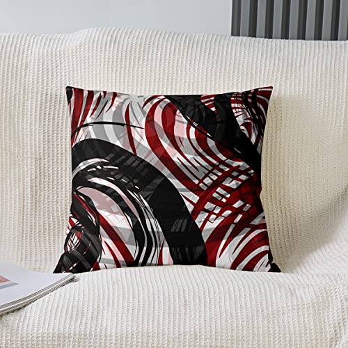 Circle Throw Pillow Covers 18"x18" Set of 2 Soft Geometric Strip Lines Pillow Cases Cushion Covers For Living Room Bedroom Black Red White Decorative Throw Pillowcases for Sofa Chair - Image 2