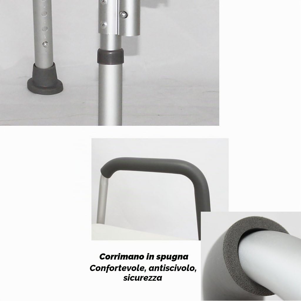 Sedia per Doccia in Acciaio Inox Sgabello per Anziani/disabili Sedia Antiscivolo per Doccia con Maniglia 6 Altezza Panca per Vasca Sgabello per seggiolino Bianco Max. 136kg