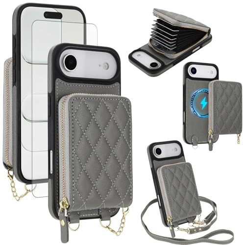 Coque iPhone 17 Air Asuwish 2 en 1 avec fermeture éclair et bandoulière