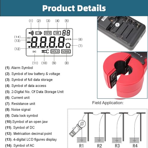 Digital Clamp Resistance Tester 2100A+ Auto Range Digital Clamp on Ground Earth Longevity Tester Meter (Round Mouth) 0.01-200