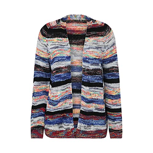 Women's Rainbow Knitted Cardigan Sweater Long Sleeve Multicolor Striped Sweater Jumpers Open Front Jacket