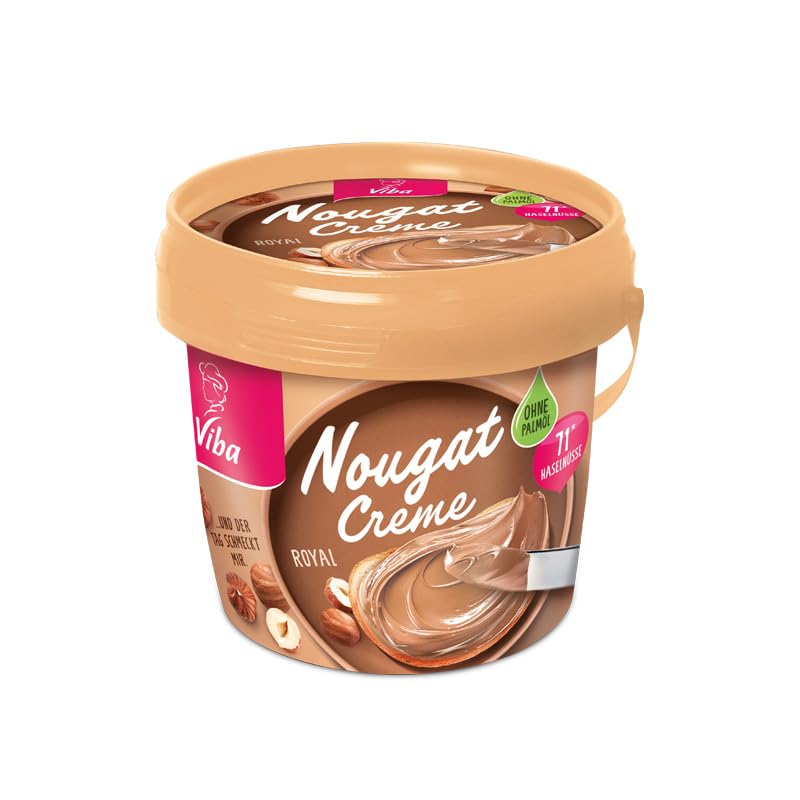 Viba Nougat Creme Royal Palmölfrei 375 g Helle Haselnuss Nougat Creme mit 17% Haselnüssen & Bourbon Vanille cremiger Brotaufstrich Backen Dippen zart schmelzend & intensiv-nussig