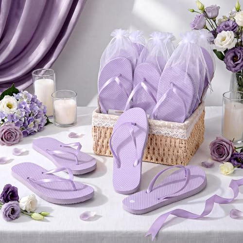 Image of Unittype 24 Pairs Flip Flops Bulk for Wedding Guest Slippers Wedding Flip Flops with Cards Bags for Pool Beach Party