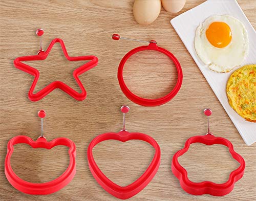 Non Stick Silicone Egg Ring,5-Pack Egg Cooking Rings with Oil Brush & Pancake Shovel,Egg Mold Rings for Fried Egg McMuffin Sandwiches,Frying Eggs,Breakfast Household Kitchen Cooking Tool Omelette - Thumbnail 4