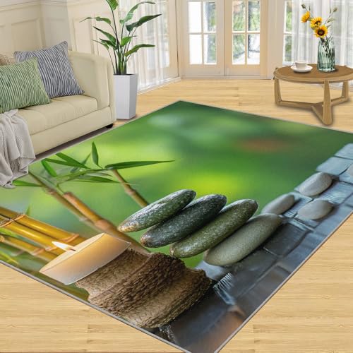 Zen Rugs for Living Room - 5x6 Rug, Green Bamboo