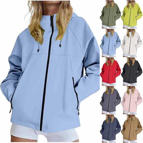 KOG Regenjacke für Damen Wasserdicht Funktionsjacke Atmungsaktiv Herbstjacke Jacken Einfarbige Oberteil Frauen Kapuzenjacke Elegant Regenmantel Slim Fit Sport Jacke...