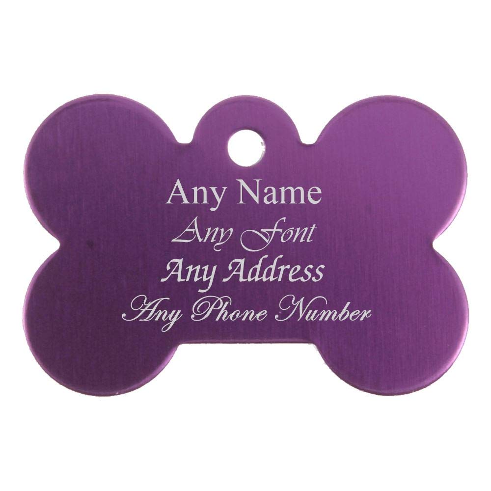 Personalised Engraved Bone Shaped 31mm Pet Tag, Purple, Great for Any Pet