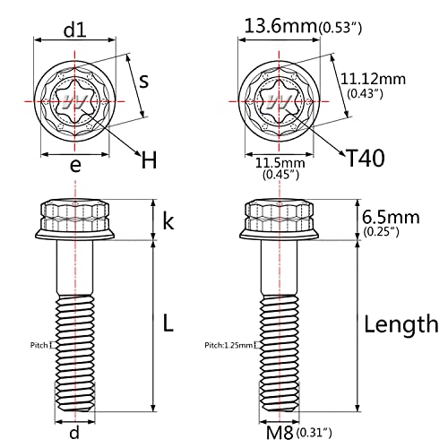 Image of Titanium Flange 12 Point Head M8 x15 20 25 30 35 40 45 50 55 60 65mm Screw Bolt Pack of 4 (M8x55mm, Rainbow)