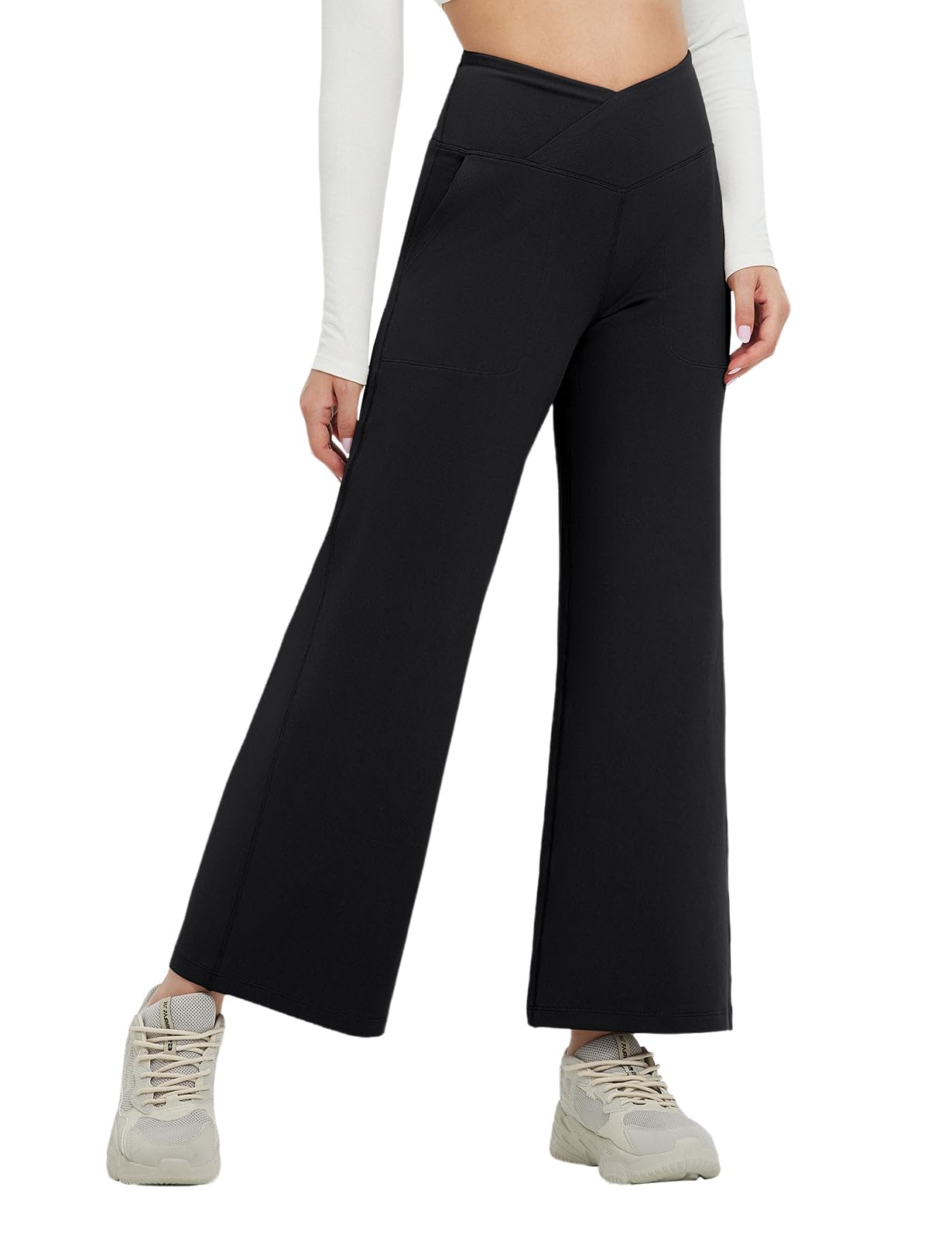 baleaf Weite Hose Damen Yogahose mit Taschen Elegant Stoffhose Hohe Taille Jogginghose Straighthose Bauchkontrolle Schlaghose Sporthose | Damen, Elegant, Hohe Taille, Bauchkontrolle, mit Taschen