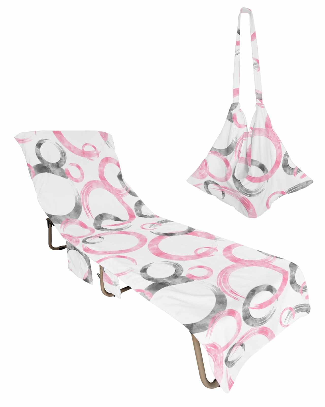 Pink Gray Geometric Beach Lounge Chair Towel Cover, Soft Chaise Lounge Towel with Side Pockets Patio Pool Chairs Cover for Beach/Pool Sunbathing 29x85 Modern Oil Painted Abstract Art