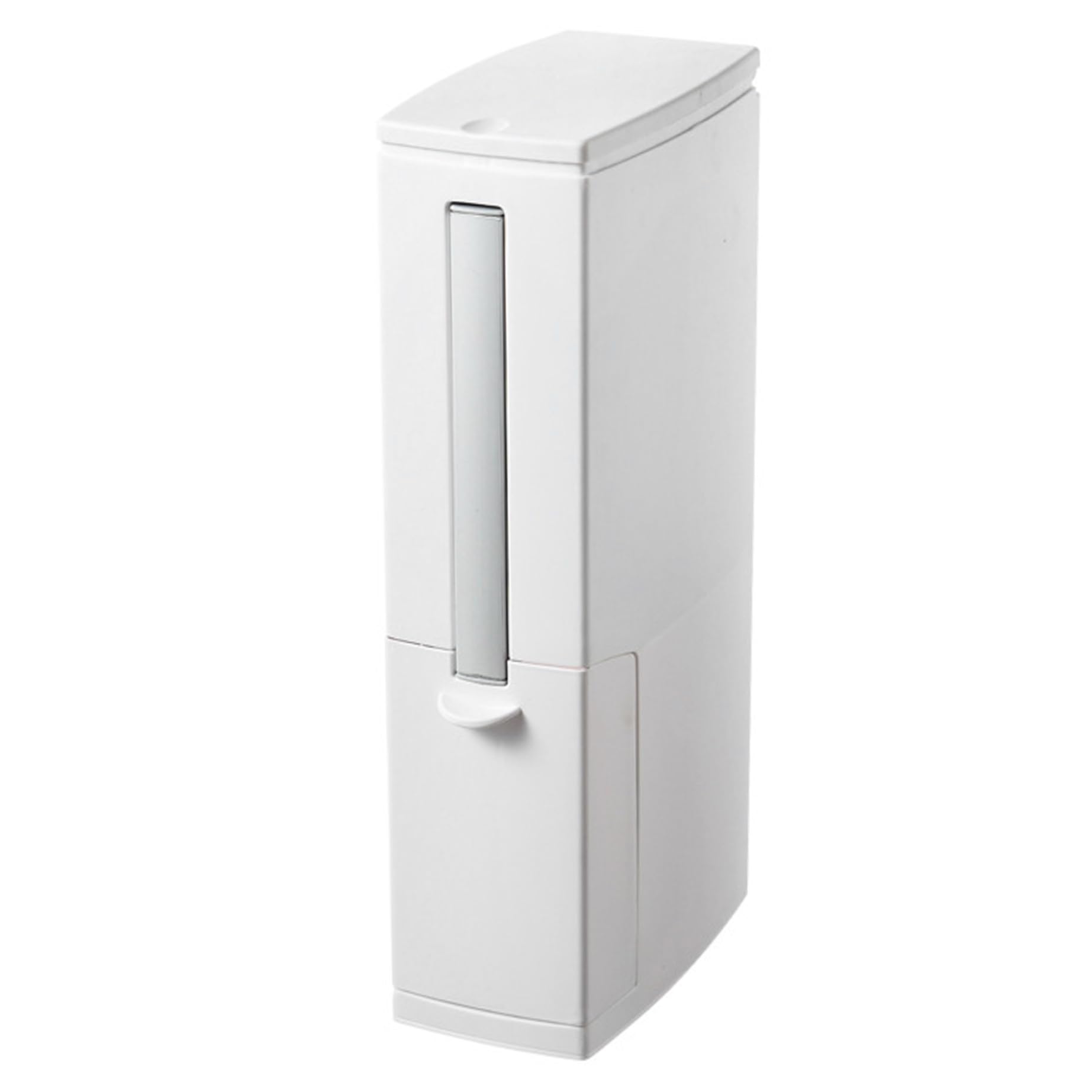 Schlanker weißer Badezimmer-Mülleimer mit WC-Bürstenhalter, platzsparend, rechteckiger Windeleimer für Zuhause, Küche und Badezimmer, Deckel zum Drücken zum Öffnen, 10,9 x 20,9 x 41,3 cm