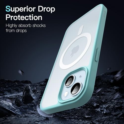 Image of JETech Magnetic Cover Case for iPhone 15 6.1-Inch Compatible with MagSafe, Translucent Matte Back Slim Shockproof Phone Cover (Bright Blue)