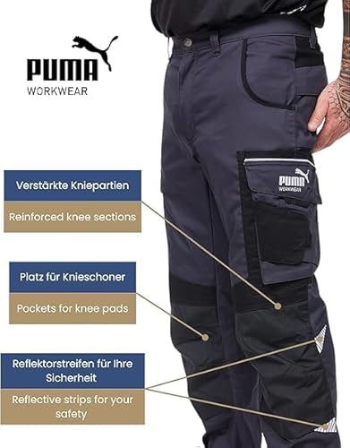 Foto von PUMA Workwear Precision X - Arbeitshose Herren - Premium Arbeitskleidung mit vielen Taschen und verstärkten Kniepartien - Funktionshose mit Stretch für Handwerk und Baugewerbe - Schwarz/Anthrazit - 48