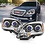 AmeriLite for 2007-2012 GMC Acadia Factory Halogen Type Clear Chrome Replacement Dual Projector Headlights Assembly w/Bulbs Pair - Driver and Passenger Side