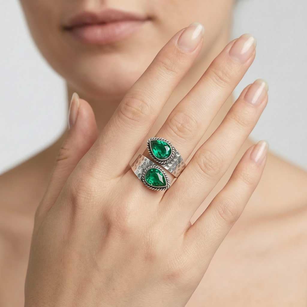 JEWELOPORIUM Natural Gemstone Ring For Women Pearl, Rose Quartz, Labradorite, Turquoise Pear Boho 925 Sterling Silver Overlay Handmade Jewelry